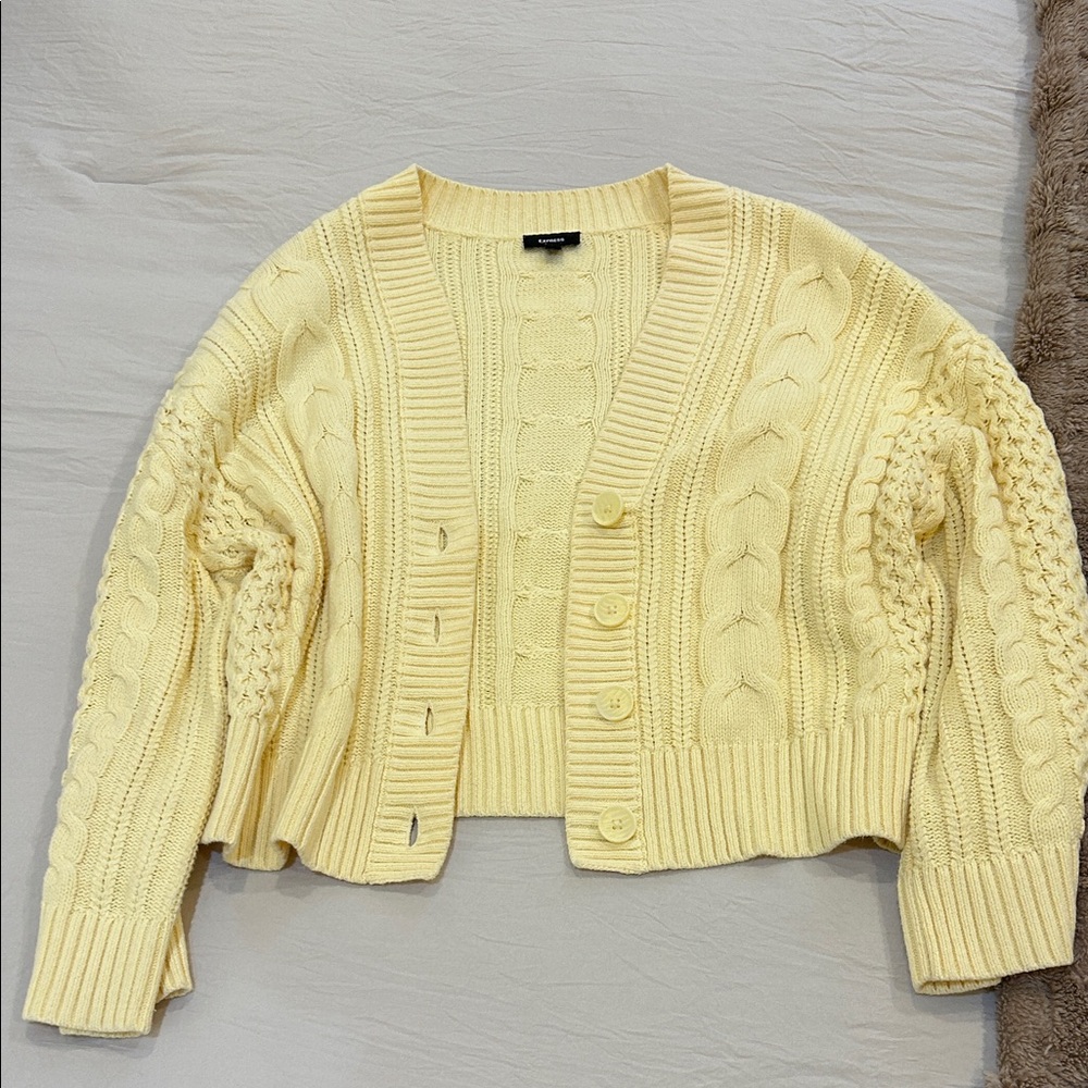Express Yellow Cable Knit Cardigan